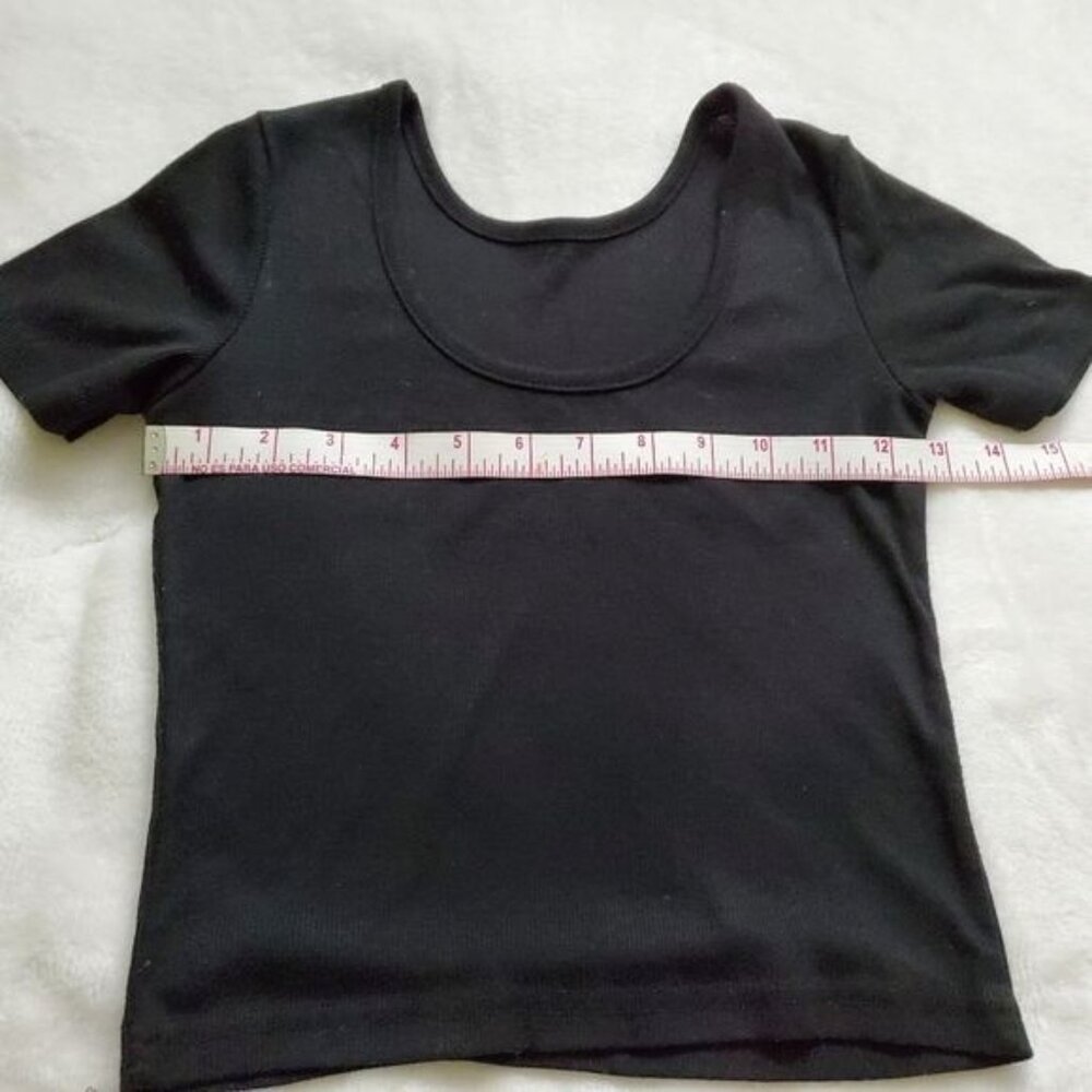 Black blouse short sleeve round neck size XS cropped - Picture 5 of 11